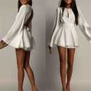 Vestido Feminino Elegante Linha A com Costas Abertas e Amarrão - Cor Sólida Cintura Marcada Estilo Executivo