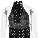 Vestido Mini Feminino com Poa e Halter - Ombro Frio Sexy Costas Abertas Festa Clube