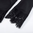 Lace Patchwork Women Blouse Long Sleeve O-neck Solid Belt Female Casual Tops Asymmetric Hem Elegant Office Ladies Streetwear