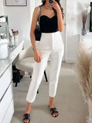 High Waist Solid Pants for Women Casual Basic Ankle Trousers with Pockets Zipper Fly Office Wear Pants Pantalones Mujer