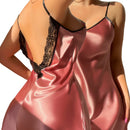 Camisola Feminina Sexy de Cetim com Renda e Alças - Lingerie Costas Abertas Loungewear Noite