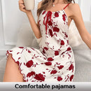 Vestido Slip Feminino Floral Canelado com Alças Finas - Loungewear Verão