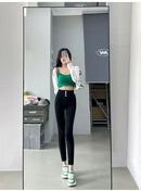 New Women's High Waist Stretch Jeans Blue Black Gray Fashionable and Versatile Multi-button Popular Slim Denim Long Pants Female
