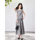 VIMLY Chinese Style Floral Print Skirt Set Women 2026 Summer Outfit Sleeveless Top Maxi Skirt Lady Two Piece Clothing Set A6121