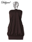 Vestido Mini Halter Franzido com Costas Abertas - Festa e Balada Y2K