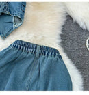Faionable Denim ter Ne Crop Top And High Waist  Skirt Women's Set Summer Polyester Material Youthful Sle