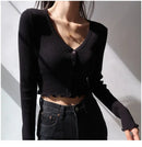 Sexy Knitted Cardigan V Neck Naked Navel Crop Tops Chic Fungus Hem Shirt Women's Spring and Summer Korean Versatile Y2k Sweater