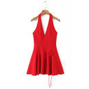 Vestido Feminino Branco com Renda Bordada e Halter - Sem Manga Costas Abertas Sexy Linha A Festa 2025