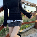 Blusa Feminina Vintage de Tricô com Decote V e Manga Longa - Slim Pulover Sexy Cinza Outono 2025