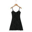 French Vintage Sexy Spaghetti Straps Flowers Short Dress Bungundy Black