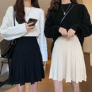 Knitted Pleated Skirts Women Above Knee Solid Casual Autumn All-match Design College Jupe Femme Korean Style High Waist Elegant