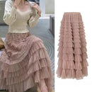 Elegant Multi-Layered Tulle Skirt Long Dress Women's Autumn Winter High Waist Cake Skirt Style Slimming Elegant Midi Skirt