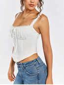 NewAsia Women's Sleeveless Spaghetti Strap Lace Crop Corset Top Backless Double Layer Fashion Casual Party Cami Bustier Tops