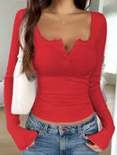 Women Y2K Lace Button Tops Autumn Spring Long Sleeve Solid Fashion T-shirts Slim Sexy Basic Pullover Shirt Casual Street Clothes
