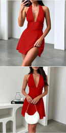 Vestido Mini Feminino Sexy com Halter e Amarrão - Bodycon Sem Manga Costas Abertas Festa Clube 2026