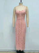Vestido Longo Feminino com Renda e Alças Finas - Elegante Festa Noite