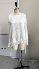 Lace Patchwork Women Blouse Long Sleeve O-neck Solid Belt Female Casual Tops Asymmetric Hem Elegant Office Ladies Streetwear