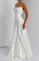 Vestido Longo Feminino Maxi com Alças Finas e Amarrão - Sexy Ombro Frio Festa Clube