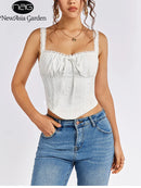 NewAsia Women's Sleeveless Spaghetti Strap Lace Crop Corset Top Backless Double Layer Fashion Casual Party Cami Bustier Tops