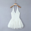 Vestido Feminino Branco com Renda Bordada e Halter - Sem Manga Costas Abertas Sexy Linha A Festa 2025