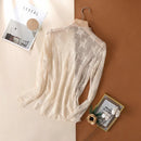 Sexy Lace Bottomed Blouse Women Long Sleeve Crop Top Sleeved High Neck With Hollowed Out Chiffon Foreign Style Sexy Mesh