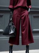 Women's Wine Red High Waist Wide Leg Pants 2025 Spring Autumn Fashion Pleated Ninth Pants Matching Bottoms Streetwear Trousers
