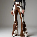 Western Cow Pattern High Waist Flare Pants for Women Autumn Street Trousers Elastic Waist Comfortable Bodycon Bottoms Pants