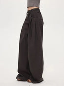 Women High Waist Wide Leg Pants 2025 Autumn Retro Cargo Wide Leg Pants Women's Curved Straight Floor Length Loose Casual Trouser