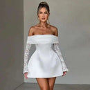 Vestido Mini Feminino com Renda Patchwork e Cintura Franzida - Linha A Costas Abertas Sexy Festa Balada Outono Inverno