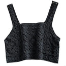 Women Crochet Sleeveless Crop for Tank Top Retro Knit Plaid Square Neck Sweater 6XDA