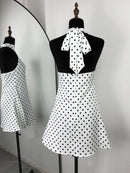 Vestido Mini Feminino com Bandagem e Patchwork Contrastante - Sexy Cintura Alta Verão