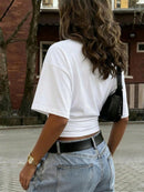 Cropped Franzido Feminino Decote V Manga Curta - Slim Casual Sexy Verão