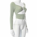 Cropped Manga Longa Feminino com Recortes - Decote V Slim Costas Abertas Outono/Inverno