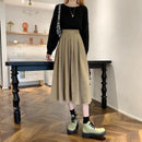 Fashion High Waist Pleated Skirt Women Korean Elegant College Style Midi Skirt Ladies Autumn Winter Thick A-line Skirts
