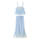 Ladies Holiday Sexy Chic Women Skirt Suit Lace Cami Top Long Straight Skirt Fashion Spring Summer Beach Skirt 2 Piece Set