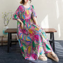 Boho Long Skirt Cotton Linen ort Sve round Ne fiti Flower plus Size Women Casual Summer Dr A-Line Skirt