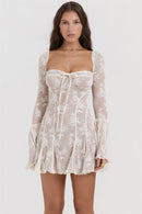 Vestido Mini Elegante com Estampa e Manga Longa - Outono e Inverno