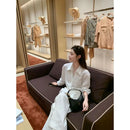 Elegant Lace Trim Blouse Women Spring Autumn Single Button Pure Desire Long Sleeve Top
