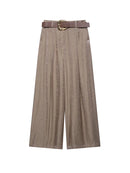 High Waist Wide Leg Pants for Women Fashion Belted Front Darts Side Pockets Female Trousers