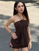 Vestido Mini Halter Franzido com Costas Abertas - Festa e Balada Y2K