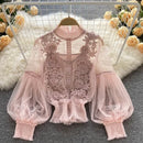 lace puff long sleeve blouse vintage fashion blouses elegant femme blusas korean woman tops women shirts clothing dropshipping