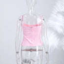 Women's Corset Tops Bandage Stripe Spaghetti Strap Crop Top Square Neck Bodycon Stretch Partywear Chic Lady Sleeveless Clubwear