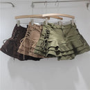 Y2k Denim Sexy Pleated Ruffle Mini Skirts for Women Summer 2025 New Fashion Lace-up Slim Low Waist Vintage Jean Short Skirt