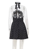 Vestido Bodycon Halter com Renda e Estampa de Bolinhas - Elegante Feminino