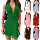 Vestido Mini Feminino Sexy com Halter e Amarrão - Bodycon Sem Manga Costas Abertas Festa Clube 2026