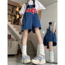 Short Jeans Feminino Kawaii com Bordado e Perna Larga - Y2K Streetwear