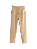 High Waist Solid Pants for Women Casual Basic Ankle Trousers with Pockets Zipper Fly Office Wear Pants Pantalones Mujer