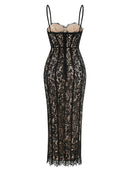 Vestido Longo Feminino com Renda e Alças Finas - Elegante Festa Noite