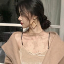 Sexy Lace Bottomed Blouse Women Long Sleeve Crop Top Sleeved High Neck With Hollowed Out Chiffon Foreign Style Sexy Mesh