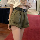 Denim Shorts Women High Waist Summer Solid All-match Hotsweet Loose Casual Rolled Edge Korean Style Chic Streetwear Ins Popular